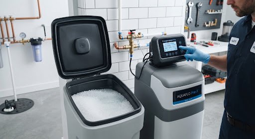 High-efficiency water softener system installation